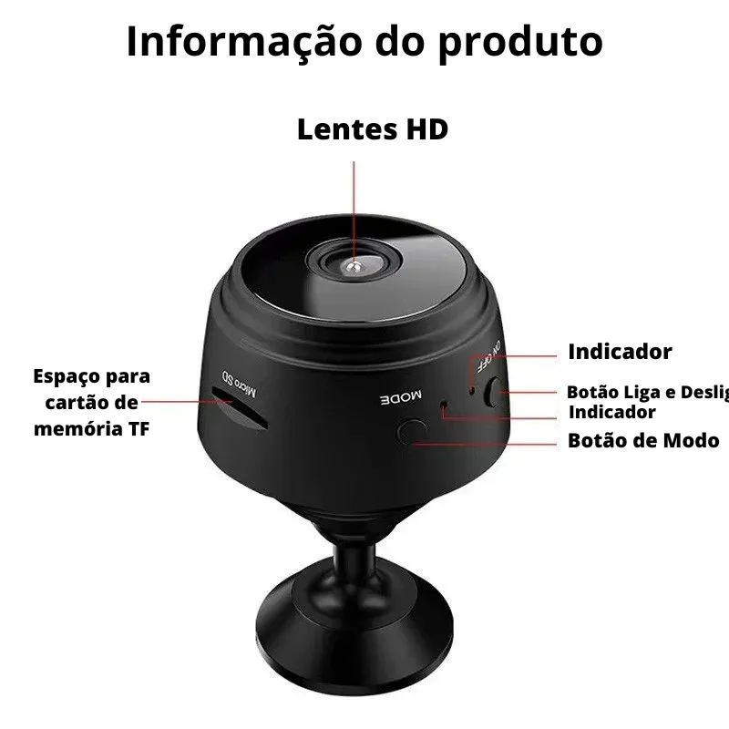Mini Camera Espiã de Monitoramento Inteligente WiFi Vigilancia Segurança HD 1080p Gravador de Video e Voz sem Fio Magnético - Imagem 3