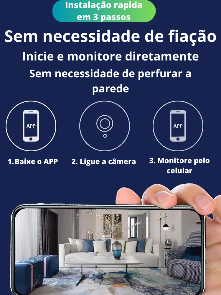 Mini Camera Espiã de Monitoramento Inteligente WiFi Vigilancia Segurança HD 1080p Gravador de Video e Voz sem Fio Magnético - Imagem 2